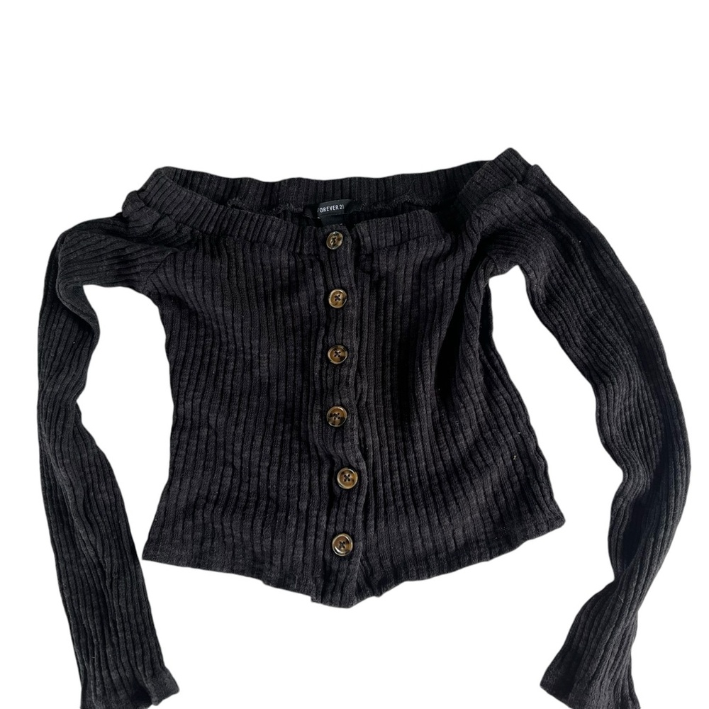 Off the shoulder long sleeve black top